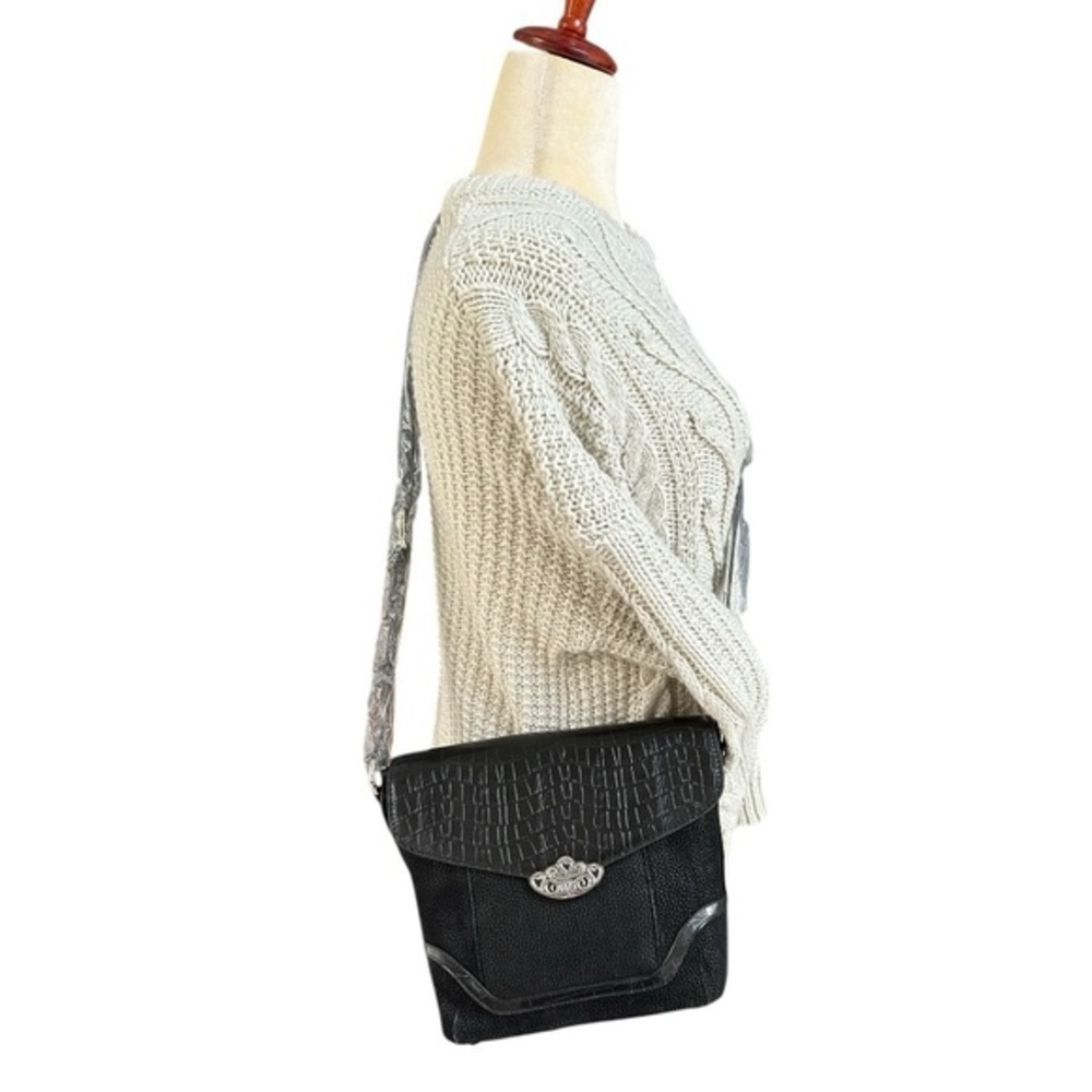 Coldwater Creek NWOT Black Suede Vegan Leather Croc Crossbody Silver Har…